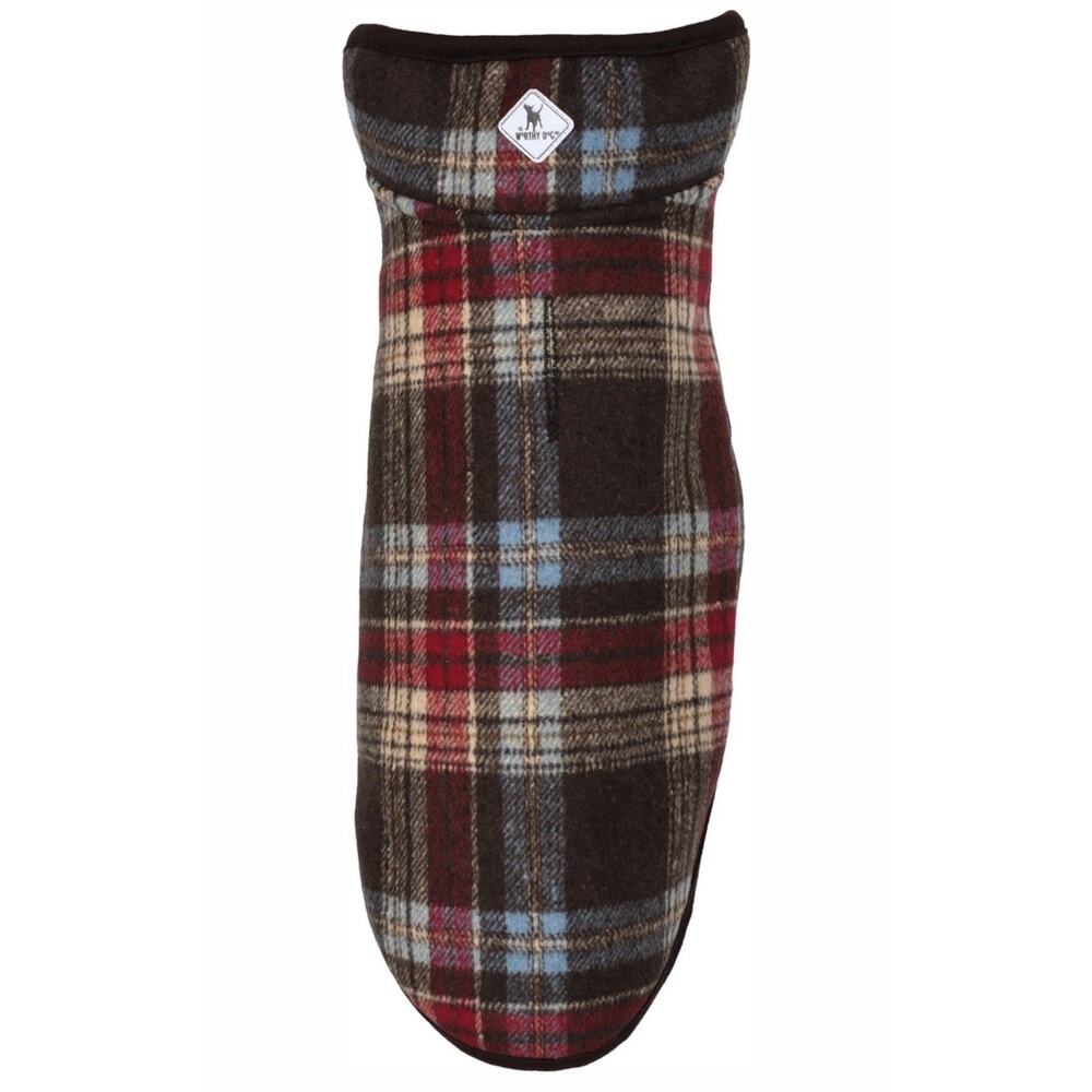 NWT The Worthy Dog Alpine Jacket Dog Coat, Brown/Red/Blue Plaid, 14-in